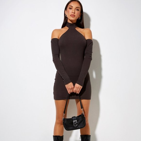 Motel Rocks Dresses & Skirts - MOTEL - NEVAIR MINI DRESS IN RIB BLACKENED PEARL